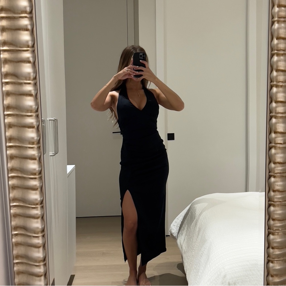 Zara Linen Black Halter Dress